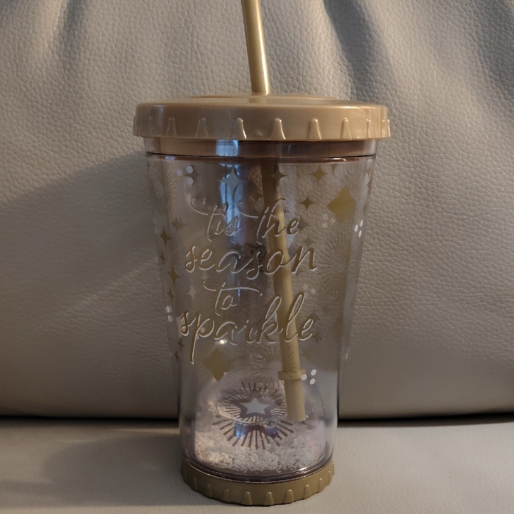 Gold Glitter Tumbler with Straw